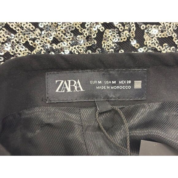 Zara Womens Sequin Shorts Size M Black Silver High Waist 8983/627 Blogger NWT - Picture 4 of 12